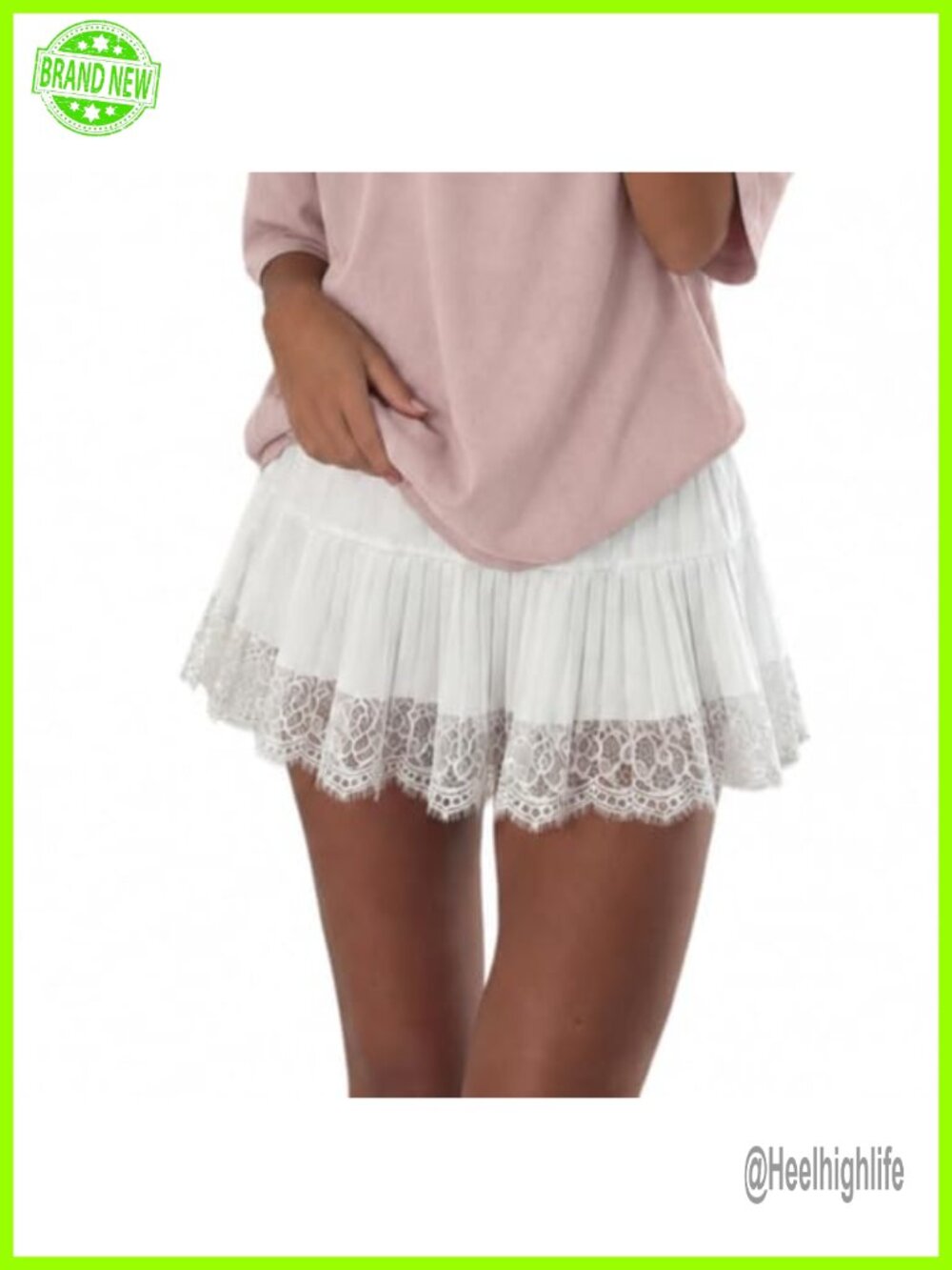 Women Y2K Pleated Mesh Lace Trim Slip Mini Skirt Stretch Waist